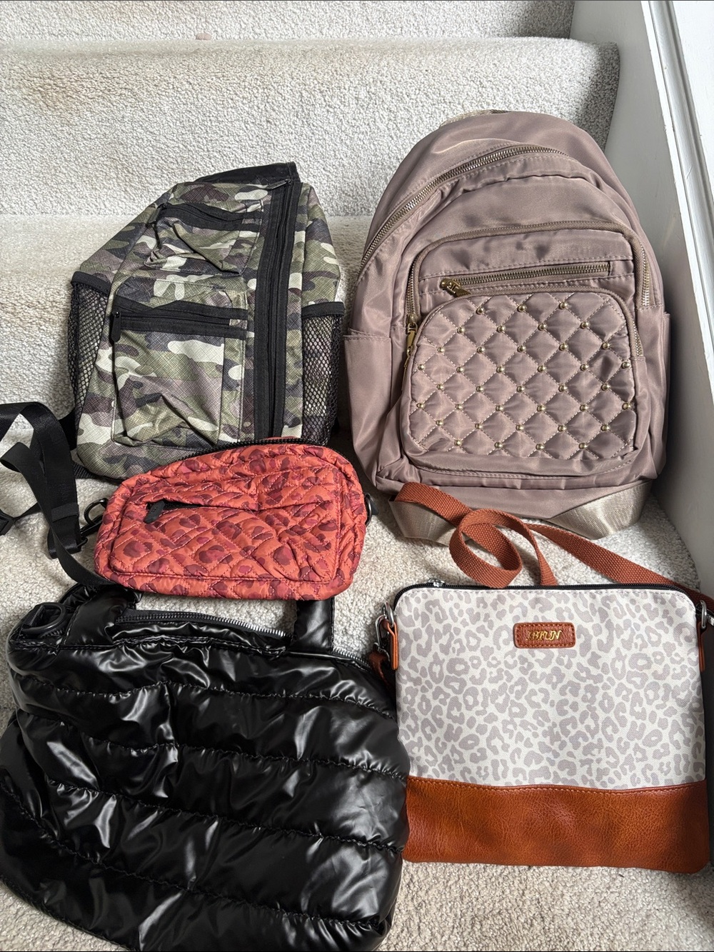 Quilted Mauve Backpack + 4 Assorted Bags Bundle